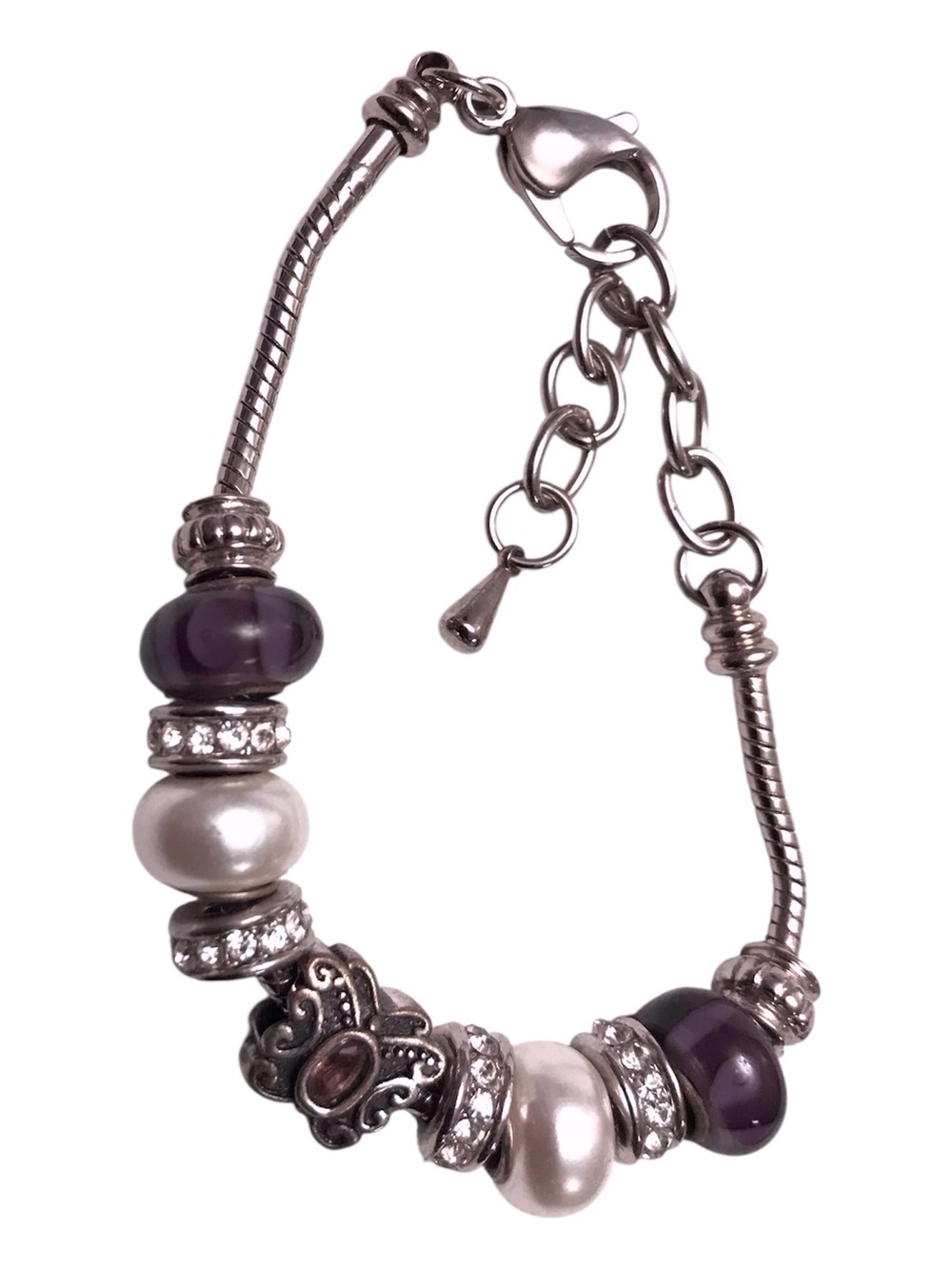 Bella Perlina Butterfly Purple Pearl Charm Bracelet